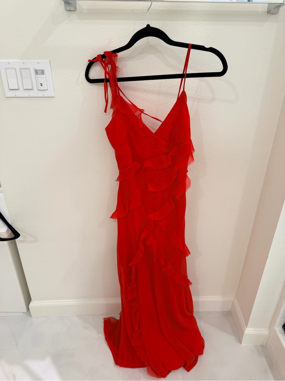 ASOS Red Ruffled Asymmetric Slip Gown